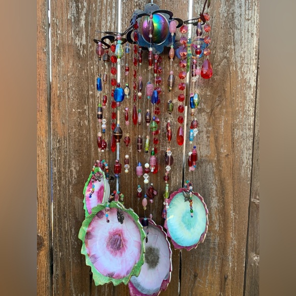 Inlaid Gold Leaves Vtg Porcelain Glass Beads 3D Butterfly Wind Chime Mobile - Picture 5 of 11